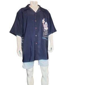 Blue Boy Jeans Embroidered Dice Hustler Black Button Up Short Sleeve Shirt 3XL
